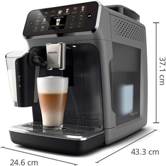 Serie 5500 EP5544/50 Kaffeevollautomat – LatteGo Milchsystem, 20 heiße und kalte Kaffeespezialitäten, 40% leiser mit SilentBrew, QuickStart, Schwarz/Grau