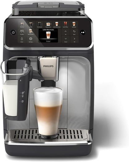 Serie 5500 EP5546/70 Kaffeevollautomat – LatteGo Milchsystem,20 heiße und kalte Kaffeespezialitäten,40% leiser mit SilentBrew,QuickStart,Schwarz