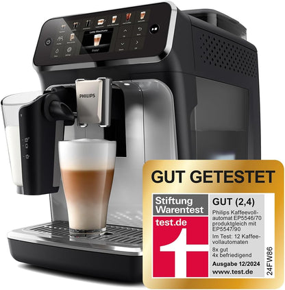 Serie 5500 EP5546/70 Kaffeevollautomat – LatteGo Milchsystem,20 heiße und kalte Kaffeespezialitäten,40% leiser mit SilentBrew,QuickStart,Schwarz