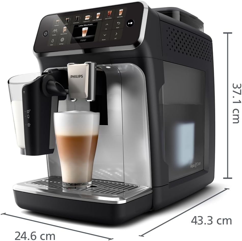 Serie 5500 EP5546/70 Kaffeevollautomat – LatteGo Milchsystem,20 heiße und kalte Kaffeespezialitäten,40% leiser mit SilentBrew,QuickStart,Schwarz