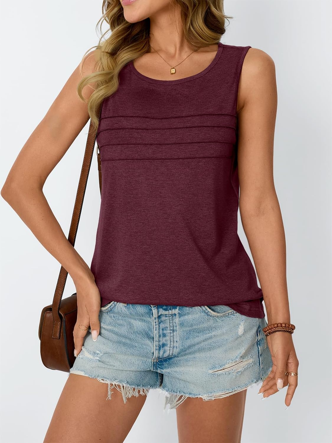 Womens Tank Tops 2025 Summer Dressy Casual Blouses Sleeveless Flowy Crewneck Outfits Basic Trendy Clothes